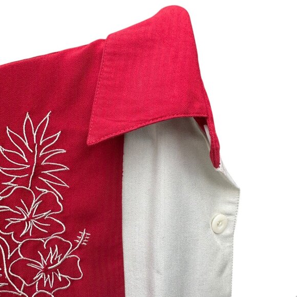 Caribbean Mens M Maroon Ivory Tropical Shirt Beach Resort Wear Button Up Collar - Picture 9 of 12